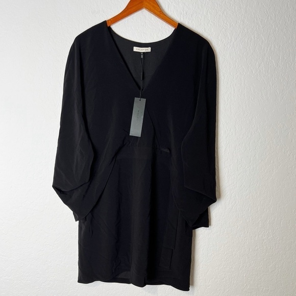 HALSTON Cape-effect draped crepe mini dress - Picture 2 of 10